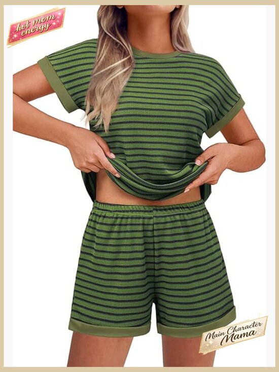 Other - Cute Stripe Knit Lounge Set 2 Piece Shorts Matching Outfit Y2K Chic